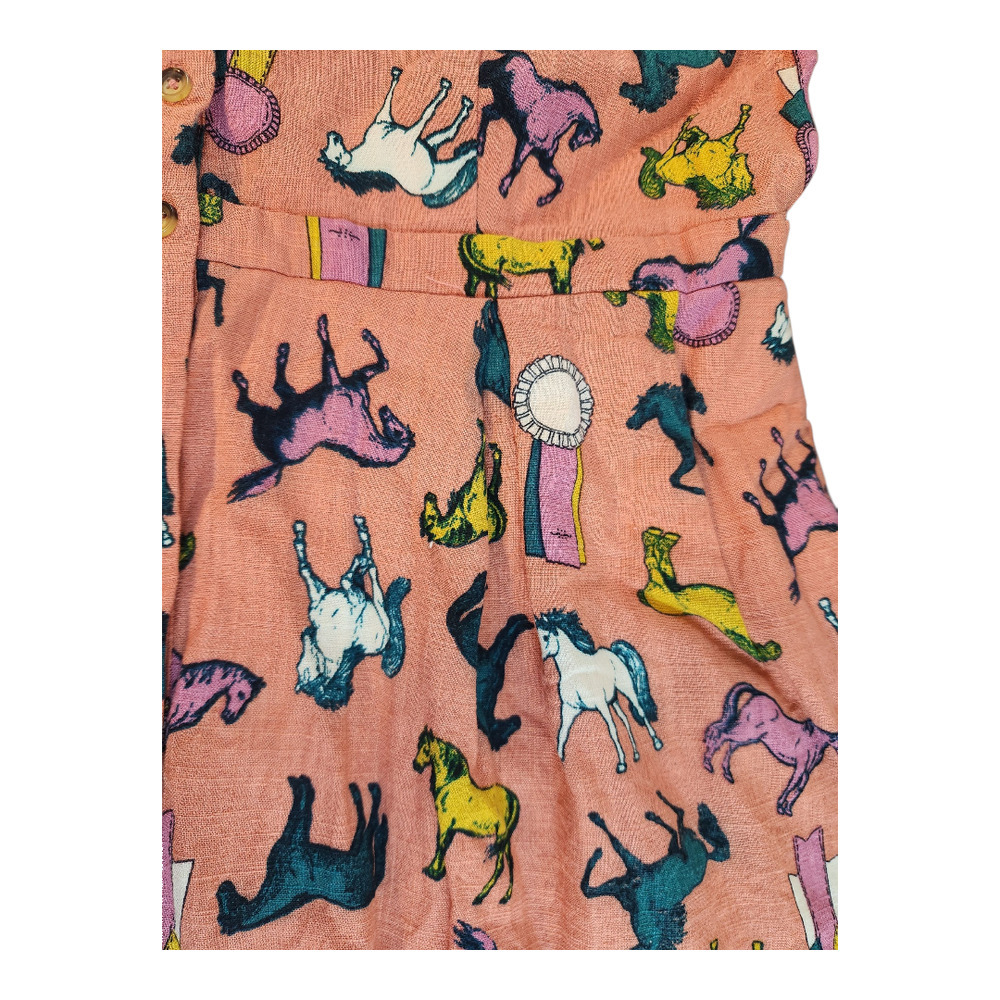 Modcloth sz 1X Horse ribbon shirt dress Linen blend lined pockets button up - Picture 6 of 16